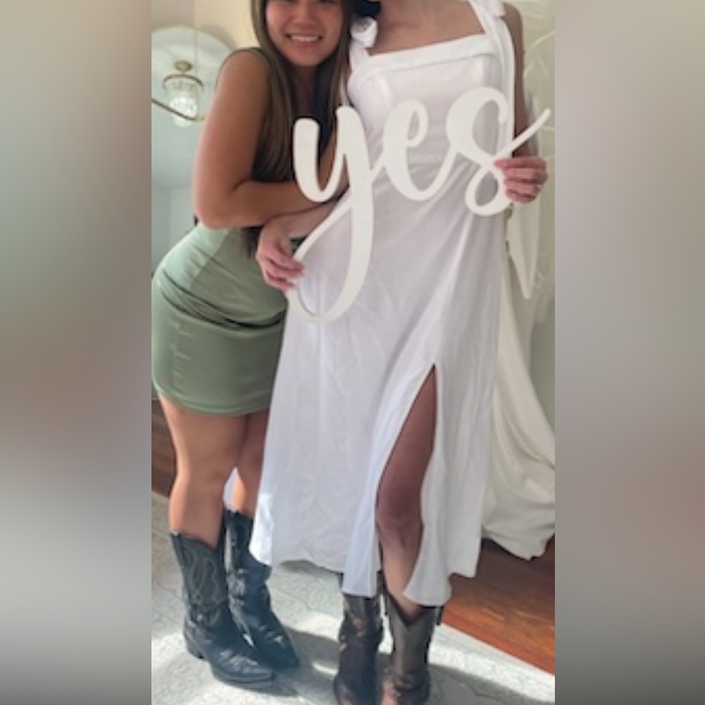 White Midi Dress with Front Slit and Tie Shoulders
